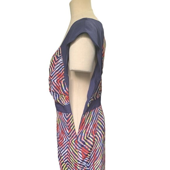 BCBGeneration Dress Multicolor Geometric Print Cap Sleeve Cutout Back Sz 10 #48i - Picture 6 of 9